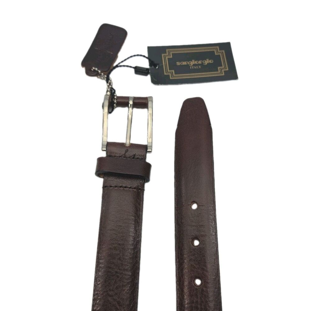 Sangiorgio Belt Brown Leather Men Size 34 Silber Buckle Made in Italy NEW